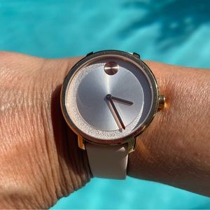 Women’s Movado Bold Rose Gold/Silver Watch with Leather Band